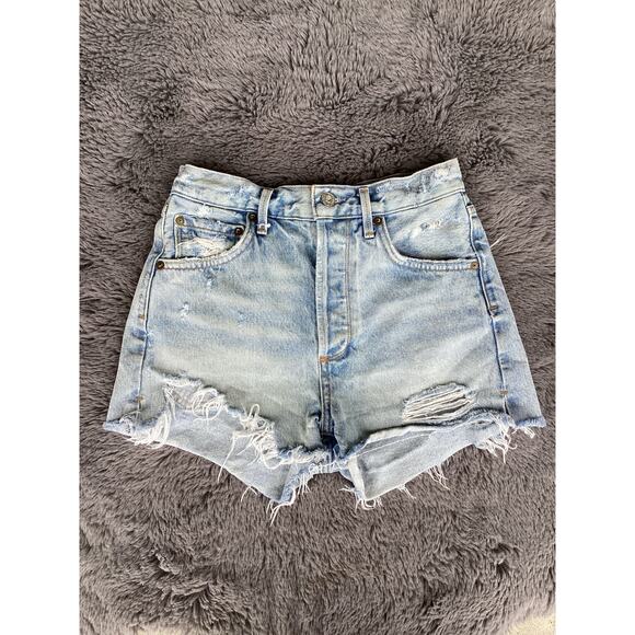 Agolde Women's Distressed Jaden High Rise Button Fly Jean Shorts Blue SZ 25 - Picture 1 of 9